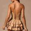 Combishort à volants et lacets Marivelle, couleur beige