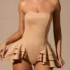 Combishort à volants et lacets Marivelle, couleur beige
