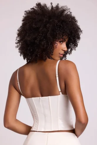 Corset court à armatures en vinyle Cassandra, blanc