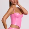 Corset crop top à armatures en vinyle Cassandra, rose Corset crop top à armatures en vinyle Cassandra, rose