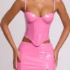 Corset crop top à armatures en vinyle Cassandra, rose Corset crop top à armatures en vinyle Cassandra, rose