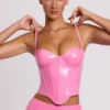 Corset crop top à armatures en vinyle Cassandra, rose Corset crop top à armatures en vinyle Cassandra, rose