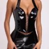 Corset crop top en vinyle Ophelia à col licou et laçage, noir Corset crop top en vinyle Ophelia à col licou et laçage, noir