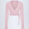 Crop top croisé Lou en pointelle rose pâle Crop top croisé Lou en pointelle rose pâle