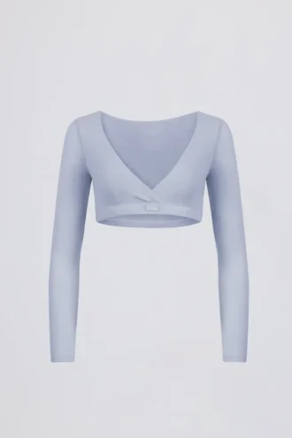 Crop top en jersey brossé à col en V, bleu clair