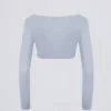 Crop top en jersey brossé à col en V, bleu clair Crop top en jersey brossé à col en V, bleu clair