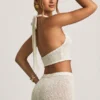 Crop top Gianna à col dos nu en bouclé blanc Crop top Gianna à col dos nu en bouclé blanc