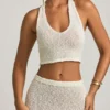 Crop top Gianna à col dos nu en bouclé blanc Crop top Gianna à col dos nu en bouclé blanc