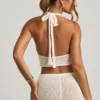 Crop top Gianna à col dos nu en bouclé blanc Crop top Gianna à col dos nu en bouclé blanc