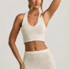 Crop top Gianna à col dos nu en bouclé blanc Crop top Gianna à col dos nu en bouclé blanc
