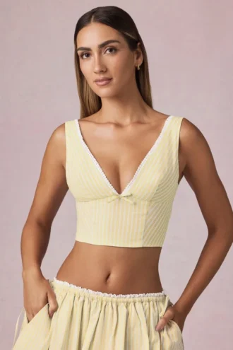 Crop top Magda à nœud, rayures jaune citron