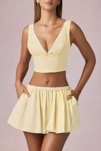Crop top Magda à nœud, rayures jaune citron