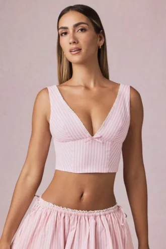 Crop top Magda à nœud, rayures mauve pâle