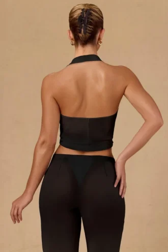 Crop top à nouer sur le devant et à dos nu Harbour, noir
