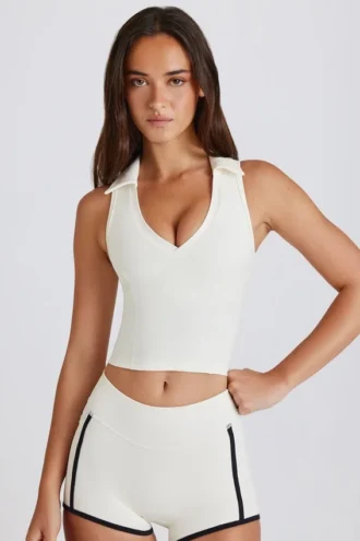 Crop top polo Soft Active en ivoire