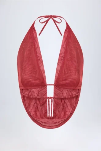 Crop top rouge à col bénitier et dos nu Fayola