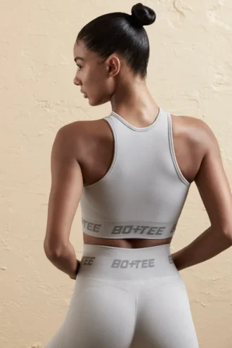 Crop top sans coutures à dos nageur, couleur argent