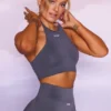 Crop top sans coutures à encolure haute, gris Crop top sans coutures à encolure haute, gris