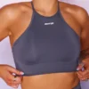 Crop top sans coutures à encolure haute, gris Crop top sans coutures à encolure haute, gris