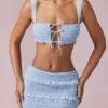Crop top à volants et noué sur le devant Ottilie, bleu poudré