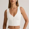 Débardeur boutonné à côtes en modal Lene, blanc Débardeur boutonné à côtes en modal Lene, blanc