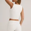 Débardeur boutonné à côtes en modal Lene, blanc Débardeur boutonné à côtes en modal Lene, blanc
