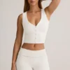 Débardeur boutonné à côtes en modal Lene, blanc Débardeur boutonné à côtes en modal Lene, blanc