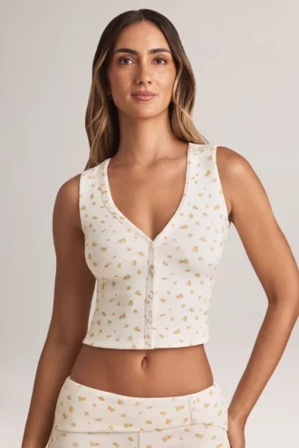 Débardeur boutonné à côtes en modal Lene, imprimé floral
