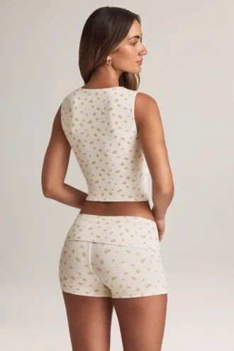 Débardeur boutonné à côtes en modal Lene, imprimé floral