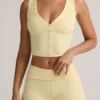 Débardeur à boutons en modal côtelé Lene, couleur jaune crème Débardeur à boutons en modal côtelé Lene, couleur jaune crème