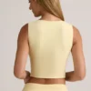 Débardeur à boutons en modal côtelé Lene, couleur jaune crème Débardeur à boutons en modal côtelé Lene, couleur jaune crème