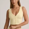 Débardeur à boutons en modal côtelé Lene, couleur jaune crème Débardeur à boutons en modal côtelé Lene, couleur jaune crème
