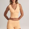 Shorts mi-hauteur à revers Nina en modal couleur pêche Shorts mi-hauteur à revers Nina en modal couleur pêche
