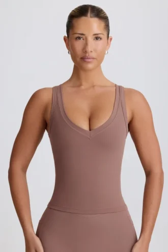 Débardeur à col en V Soft Active en moka