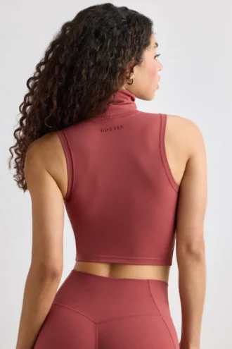 Débardeur à col roulé en tissu doux, couleur rouille