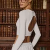 Débardeur court sans coutures en maille côtelée douce avec découpe, blanc Débardeur court sans coutures en maille côtelée douce avec découpe, blanc