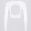 Débardeur court sans coutures en maille côtelée douce avec découpe, blanc Débardeur court sans coutures en maille côtelée douce avec découpe, blanc