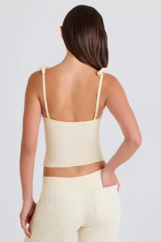 Débardeur en maille côtelée à nouer, couleur crème