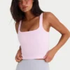Débardeur à encolure carrée en modal côtelé doux sans coutures, rose poudré Débardeur à encolure carrée en modal côtelé doux sans coutures, rose poudré