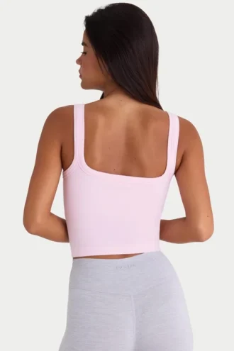 Débardeur à encolure carrée en modal côtelé doux sans coutures, rose poudré