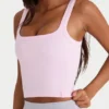 Débardeur à encolure carrée en modal côtelé doux sans coutures, rose poudré Débardeur à encolure carrée en modal côtelé doux sans coutures, rose poudré