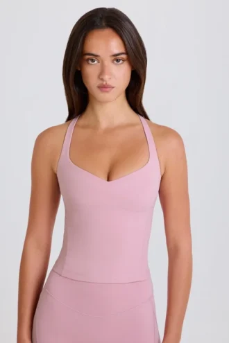 Débardeur long à bretelles croisées dans le dos, couleur mauve