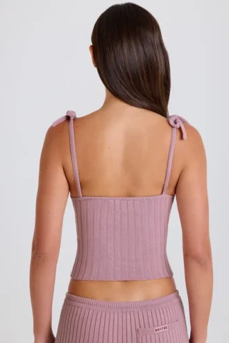 Débardeur à nouer en maille côtelée, couleur mauve