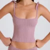 Débardeur à nouer en maille côtelée, couleur mauve Débardeur à nouer en maille côtelée, couleur mauve