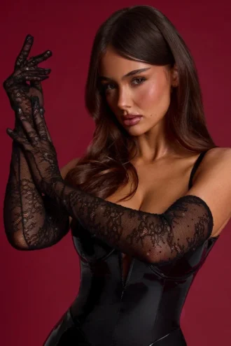 Gants en dentelle Poe, couleur noire