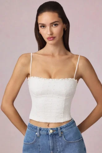 Hania : caraco en modal à broderie anglaise, blanc