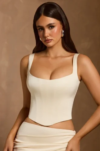 Hannie, haut corset à lacets, couleur ivoire