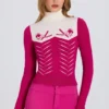 Haut ajusté à manches longues en maille, rose magenta Haut ajusté à manches longues en maille, rose magenta