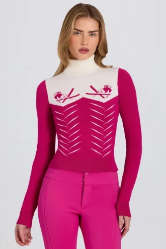 Haut ajusté à manches longues en maille, rose magenta