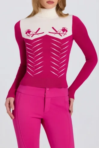 Haut ajusté à manches longues en maille, rose magenta
